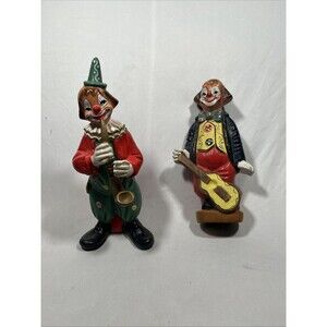 1960s CERAMIC HAND PAINTED CLOWNS PLAYING A SAX AND GUITAR MADE IN PORTUGAL